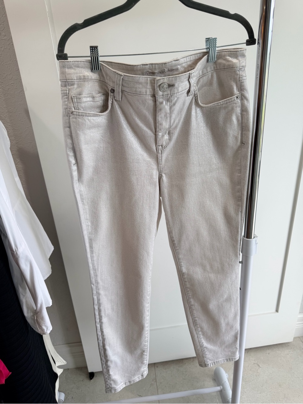 Tommy Bahama Metallic Silver High Rise Ankle Jeans Size